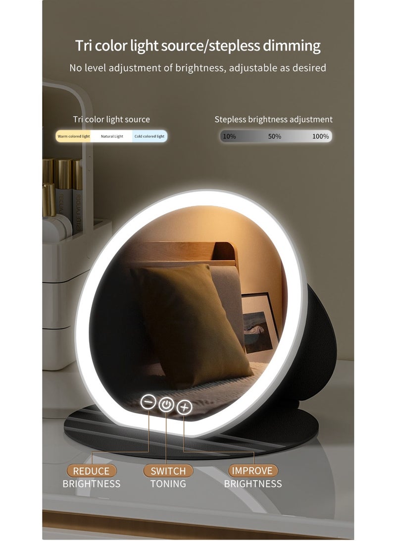 مرآة مكياج قابلة للطي، مرآة عالية الدقة مع إضاءة LED، مصدر ضوء ثلاثي الألوان، دعم زاوية قابل للتعديل (بيضاء) - Image 3